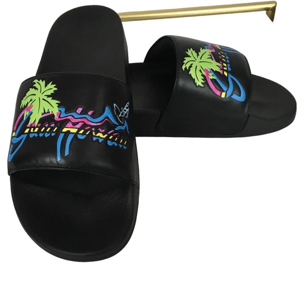 Nwt Gucci Men's Pursuit Pool Slide Sandals Logo Hawaiian Black Color Sz 9